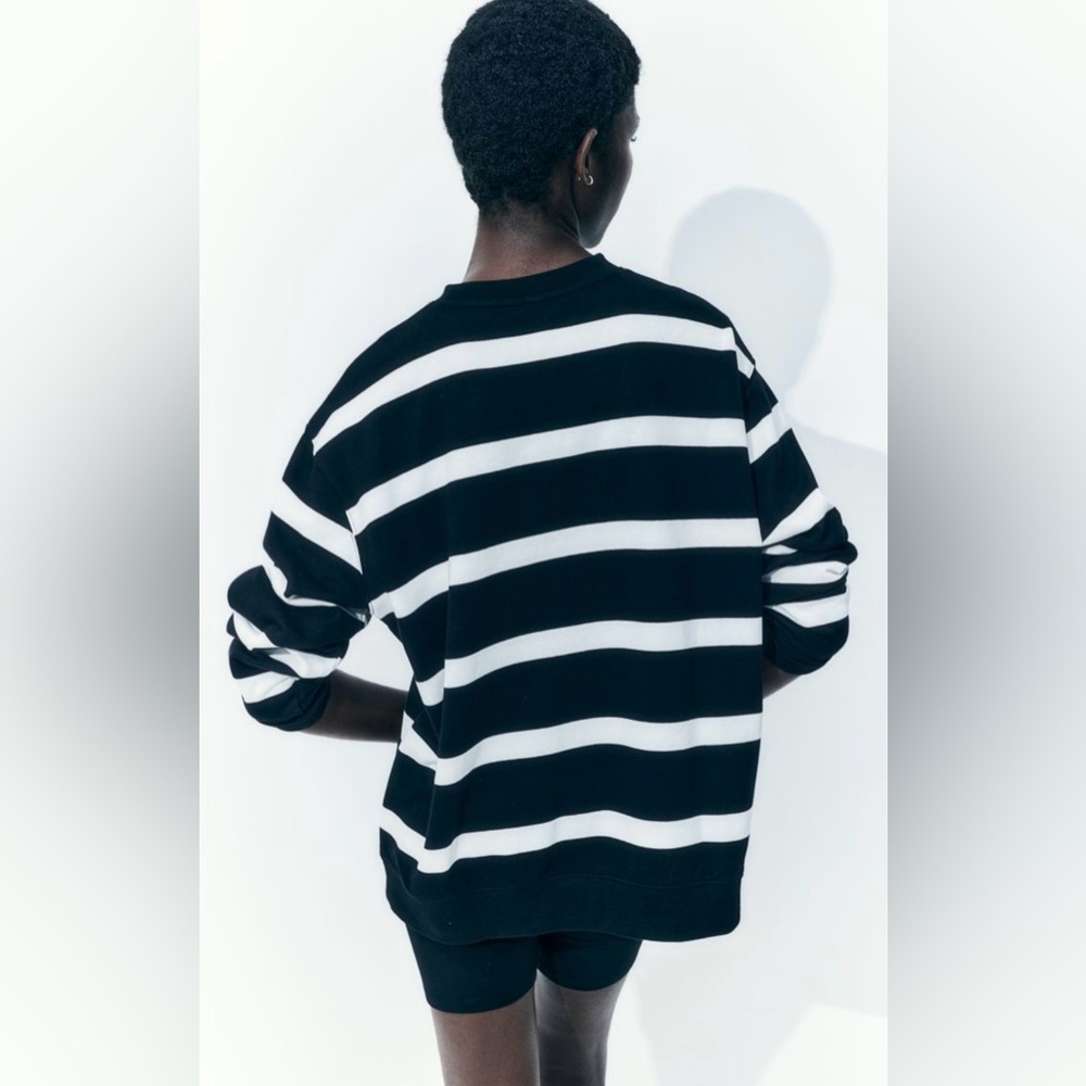 Black & White Striped Cotton Long Sleeve Top | Crew Neck | Large - Picture 5 of 10